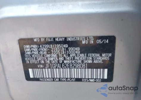 2014 Subaru Impreza 2.0I Sport Premium from USA, damaged, VIN JF1GPAL62E8298081